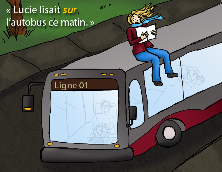 Dessin d'une femme qui lit au dessu d'un autobus.